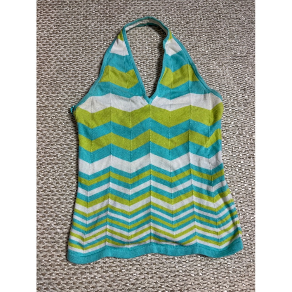 Isaac Mizrahi Target Chevron Knit Halter Top Turquoise Y2K festival twee pretty